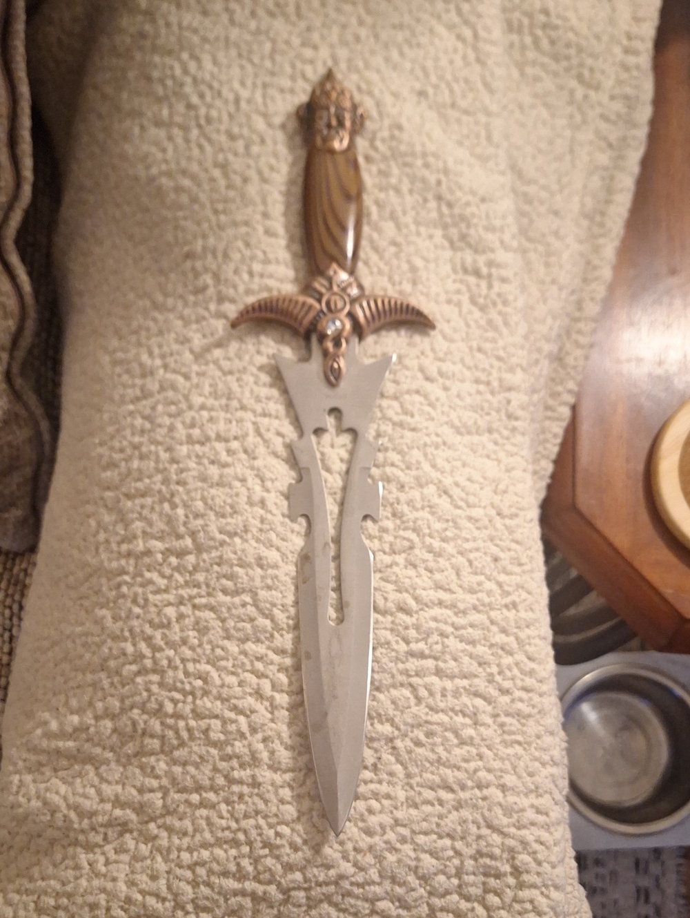 Source Unknown Decorative Dagger with Gold-Tone Handle and Silver Blade